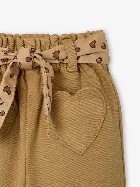 Wijde broek met kleur babymeisje met riem om te strikken beige+donkerpaars+karamel - vertbaudet enfant 