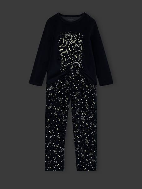 Set van 2 lange velours pyjama's roze (poederkleur) - vertbaudet enfant 