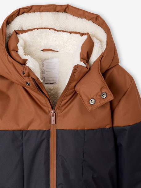 Parka technique à capuche garçon doublée fausse fourrure chaudron+noisette - vertbaudet enfant 