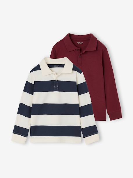 Set van 2 jongenspolo's met lange mouwen groen+marineblauw - vertbaudet enfant 