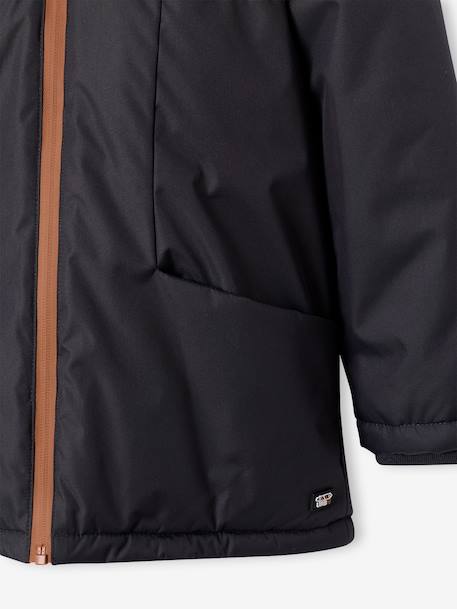 Parka technique à capuche garçon doublée fausse fourrure chaudron+noisette - vertbaudet enfant 