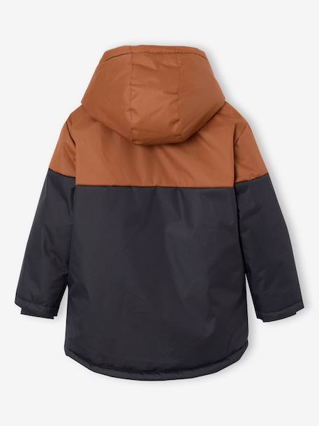 Parka technique à capuche garçon doublée fausse fourrure chaudron+noisette - vertbaudet enfant 