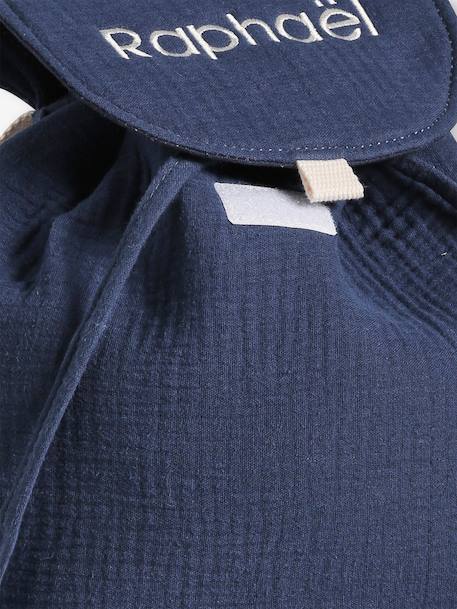 Sac à dos personnalisable en gaze de coton animation oreilles bleu nuit+rose poudré+vanille+vert sauge - vertbaudet enfant 