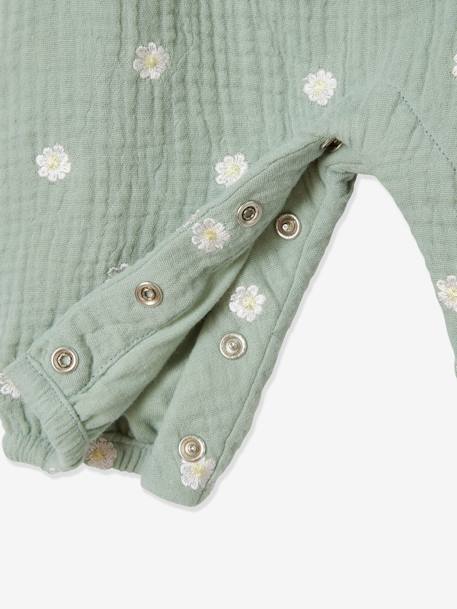 Combinaison bébé naissance en gaze de coton beige+écru+tilleul imprimé - vertbaudet enfant 