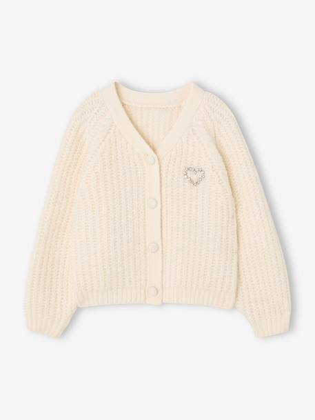 Gebreid vest voor meisjes ecru+oudroze - vertbaudet enfant 