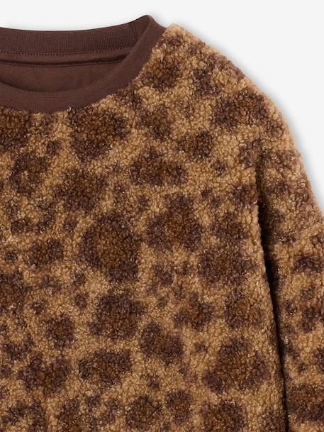 Sherpa sweater met luipaardprint camel+écru - vertbaudet enfant 