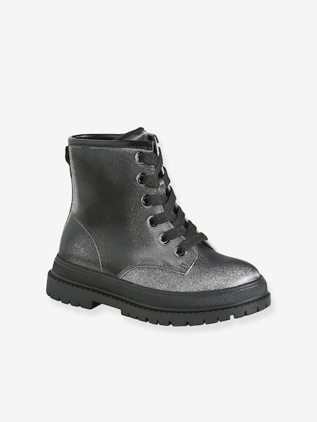 Meisjesboots met veters en rits zilver - vertbaudet enfant 