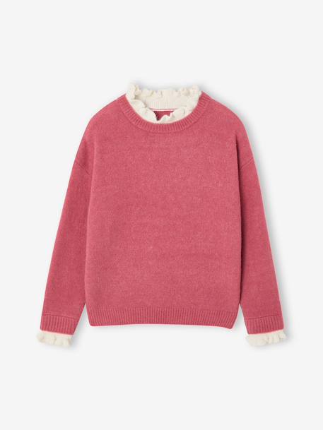 Pull col montant fille camel+vieux rose - vertbaudet enfant 