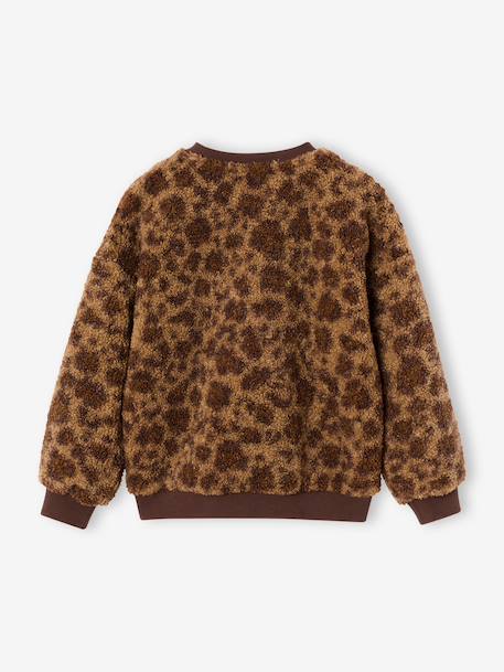 Sherpa sweater met luipaardprint camel+écru - vertbaudet enfant 