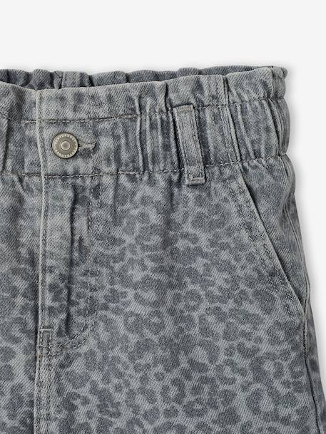 Wijde jeans in paperbagstijl met bloemmotieven voor meisjes denimgrijs+grijs+lichtblauw - vertbaudet enfant 