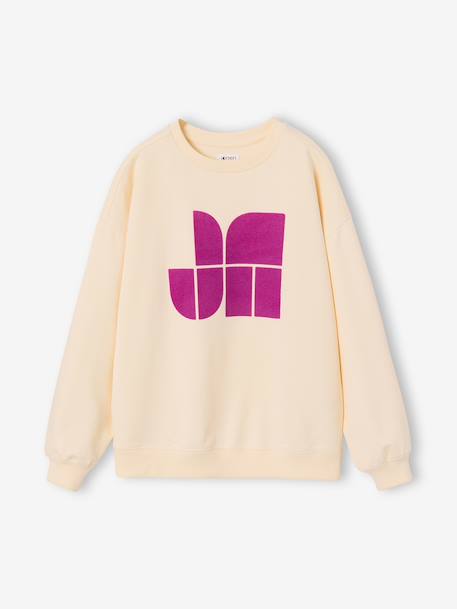Sweat fille manches longues écru+vieux rose - vertbaudet enfant 