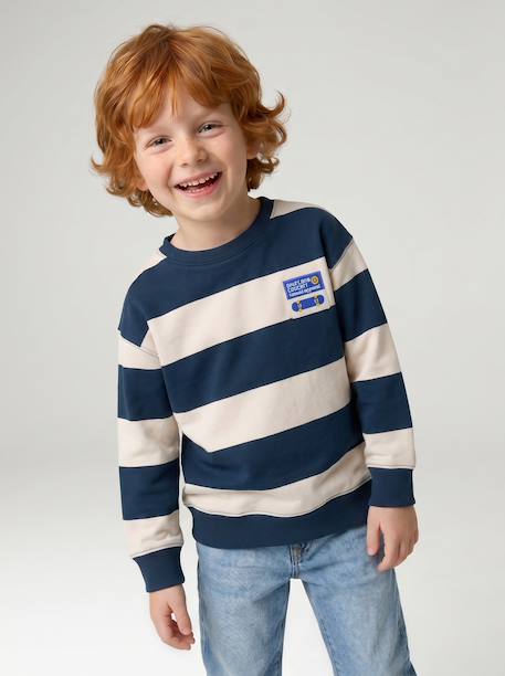 Sweat garçon col rond marine+noisette+pistache - vertbaudet enfant 
