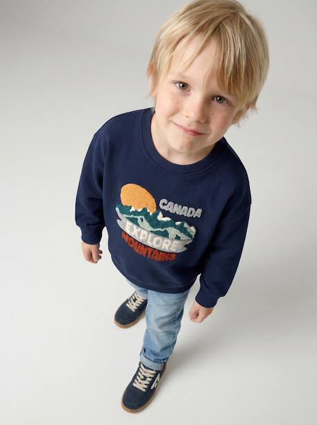 Sweat col rond garçon marine+tomette - vertbaudet enfant 