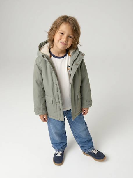 Parka garçon 3 en 1 blouson amovible kaki+lichen+Marine grisé+noix de pécan - vertbaudet enfant 