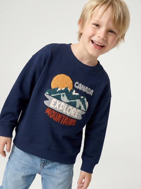 Sweat col rond garçon marine+tomette - vertbaudet enfant 