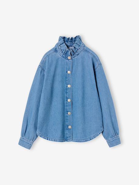 Meisjesblouse met opstaande kraag middenblauw - vertbaudet enfant 
