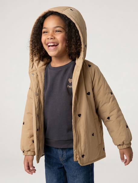 Doudoune légère fille brodée noisette+vert de gris - vertbaudet enfant 