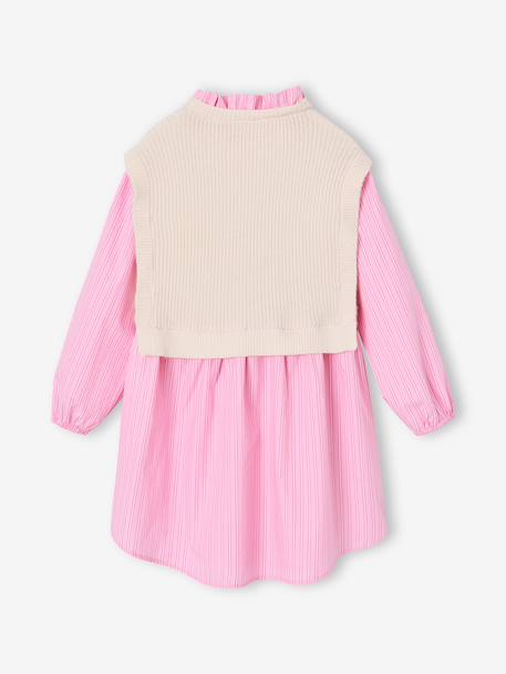Robe-chemise fille effet 2 en 1 écru+gris chiné+marine - vertbaudet enfant 