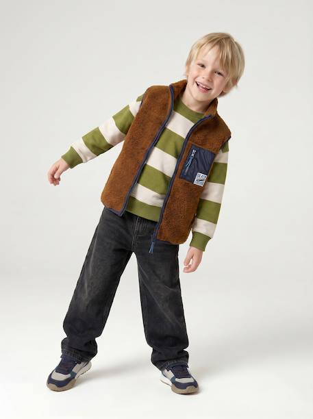 Jongenssweater met ronde hals hazelnoot+marineblauw+pistache - vertbaudet enfant 