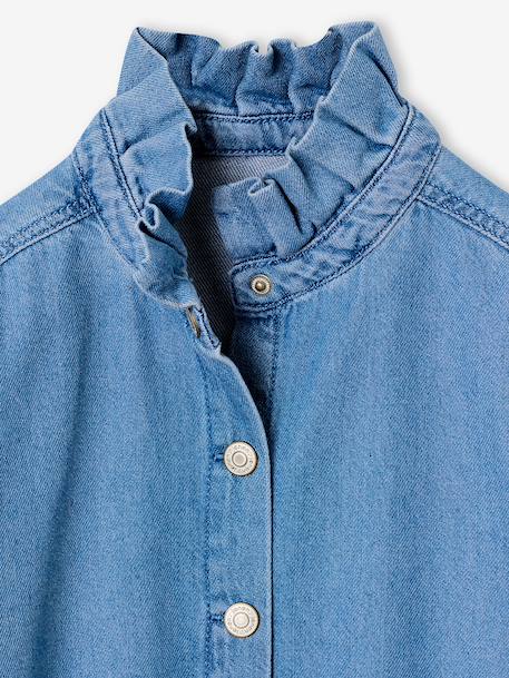 Meisjesblouse met opstaande kraag middenblauw - vertbaudet enfant 