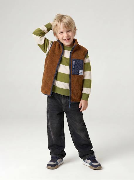 Sweat garçon col rond marine+noisette+pistache - vertbaudet enfant 