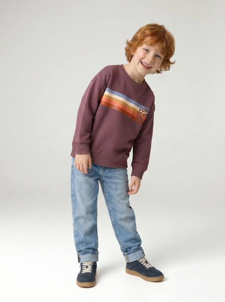Sweat garçon col rond blanc chiné+mauve - vertbaudet enfant 