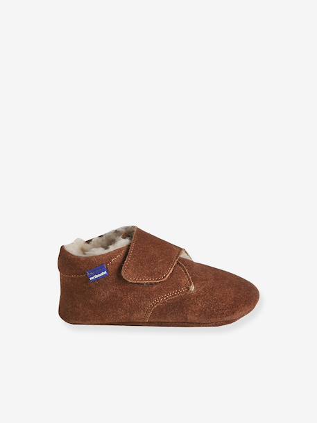 Leren babyslofjes met klittenband beige+bruin - vertbaudet enfant 