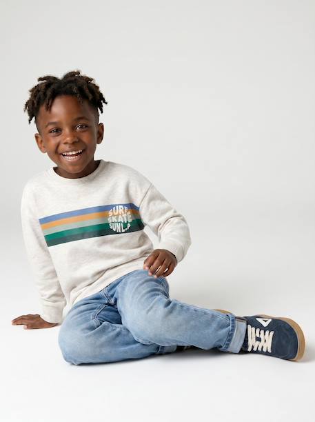 Sweat garçon col rond blanc chiné+mauve - vertbaudet enfant 