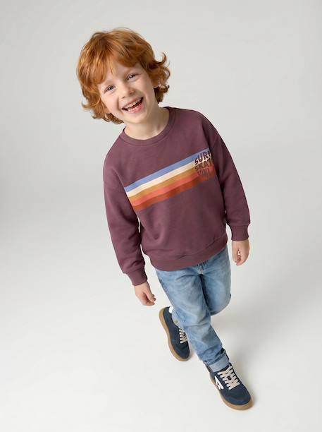 Sweat garçon col rond blanc chiné+mauve - vertbaudet enfant 