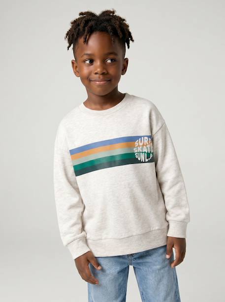 Sweat garçon col rond blanc chiné+mauve - vertbaudet enfant 