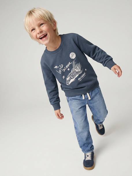 Sweat garçon col rond manches longues blanc chiné+bleu nuit+rouge chiné - vertbaudet enfant 