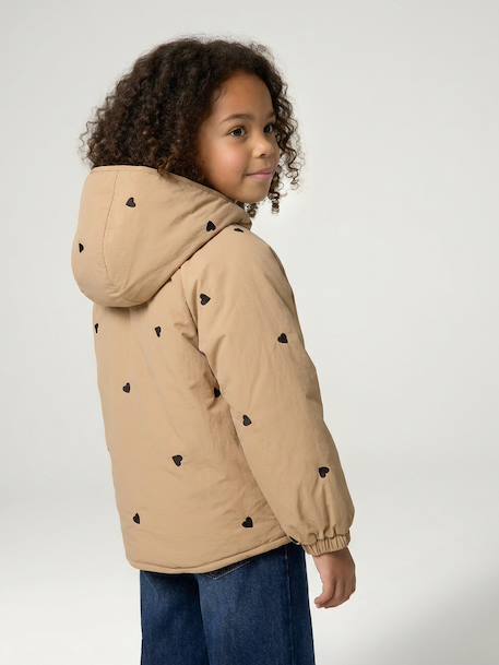 Doudoune légère fille brodée noisette+vert de gris - vertbaudet enfant 