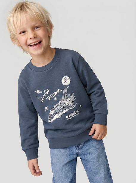 Jongenssweater met print voorop gemêleerd rood+gemêleerd wit+nachtblauw - vertbaudet enfant 