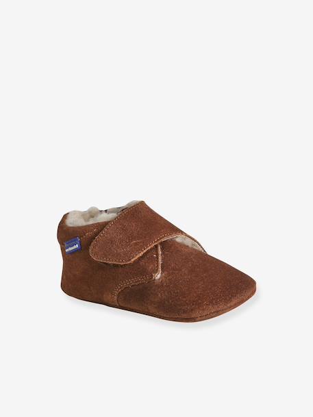 Leren babyslofjes met klittenband beige+bruin - vertbaudet enfant 