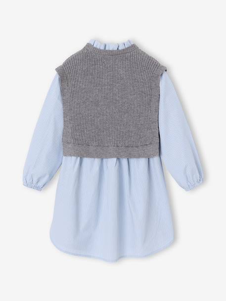 Robe-chemise fille effet 2 en 1 écru+gris chiné+marine - vertbaudet enfant 