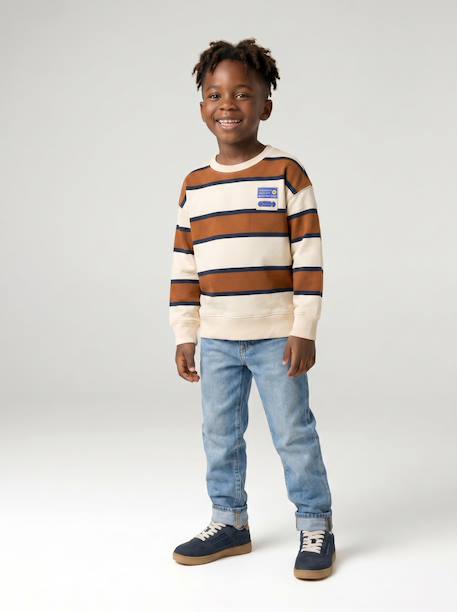 Sweat garçon col rond marine+noisette+pistache - vertbaudet enfant 