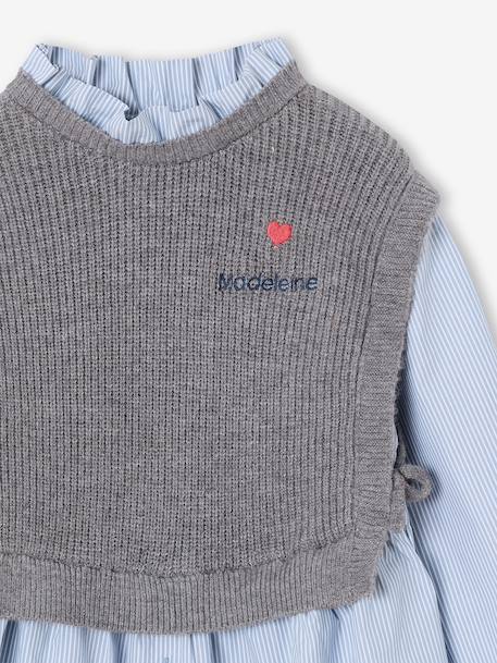 Robe-chemise fille effet 2 en 1 écru+gris chiné+marine - vertbaudet enfant 