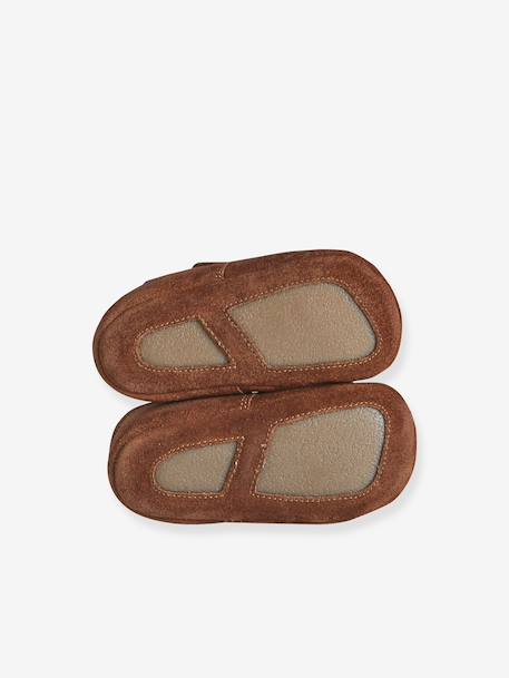 Leren babyslofjes met klittenband beige+bruin - vertbaudet enfant 