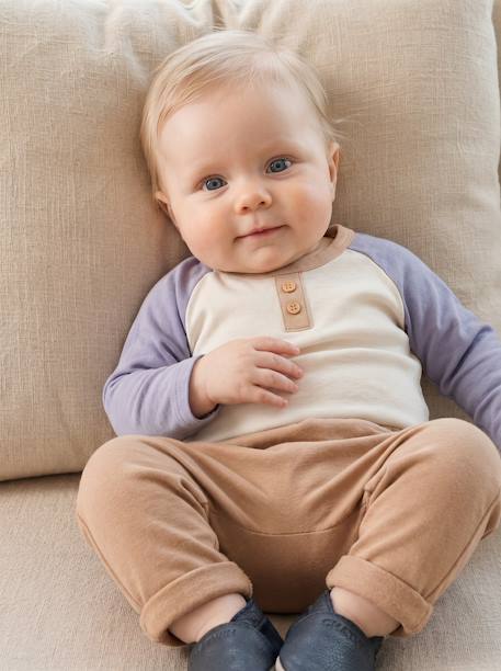 Molton babybroek BEIGE FONCE IMPRIME+Beige gevlekte AOP walvis+kameel+rozen - vertbaudet enfant 