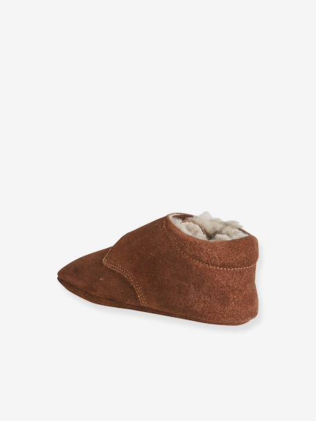 Leren babyslofjes met klittenband beige+bruin - vertbaudet enfant 