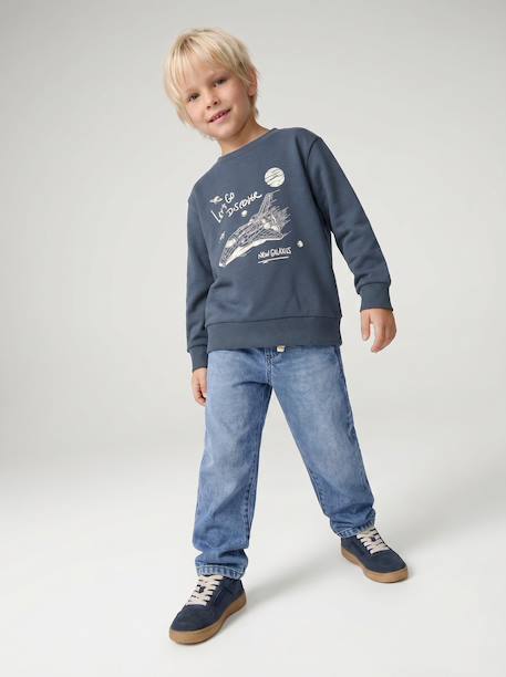 Jongenssweater met print voorop gemêleerd rood+gemêleerd wit+nachtblauw - vertbaudet enfant 