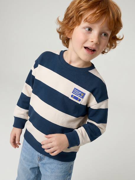 Sweat garçon col rond marine+noisette+pistache - vertbaudet enfant 