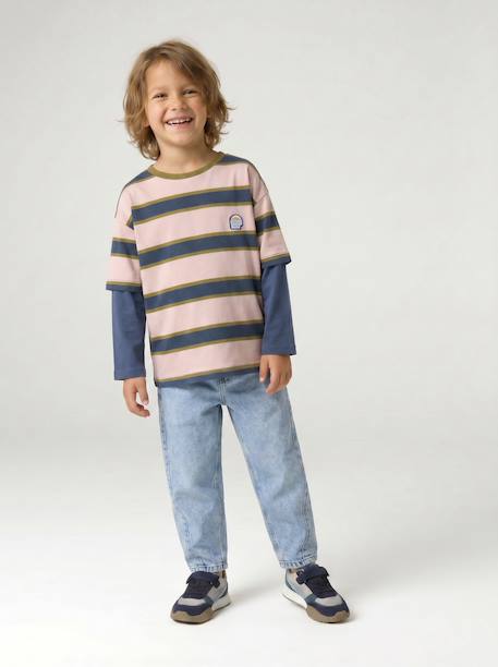 Gestreept T-shirt met dubbellook middenblauw - vertbaudet enfant 