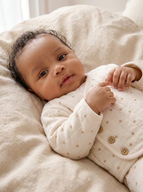Gewatteerde set vest + broek met voetjes volledig bedrukt ecru+rozen+vanille - vertbaudet enfant 