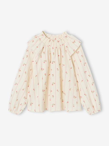 Meisjesblouse met lange mouwen ecru - vertbaudet enfant 