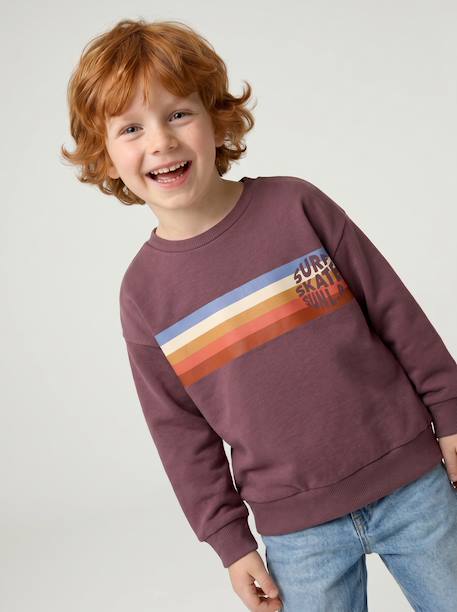 Sweat garçon col rond blanc chiné+mauve - vertbaudet enfant 