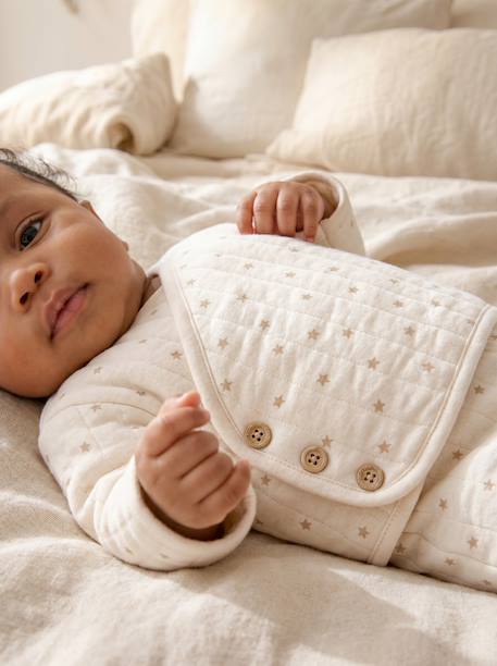 Ensemble matelassé gilet + pantalon à pieds entièrement imprimé écru+rose+vanille - vertbaudet enfant 