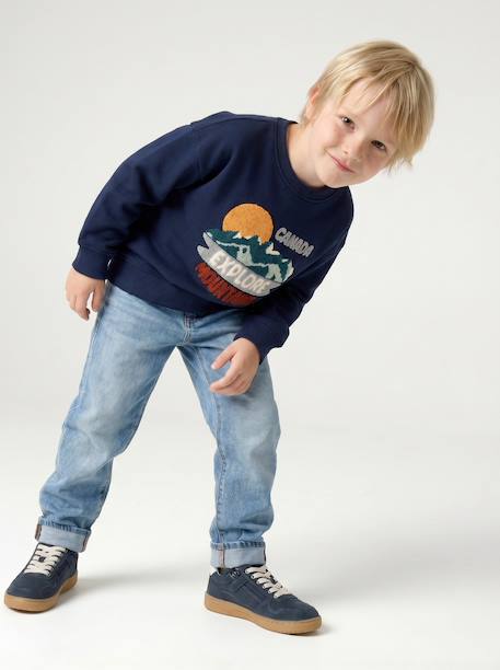 Sweat col rond garçon marine+tomette - vertbaudet enfant 