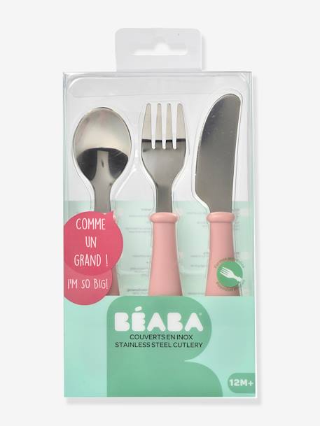 Set 3 couverts d'apprentissage inox AIRY GREEN+OLD PINK - vertbaudet enfant 