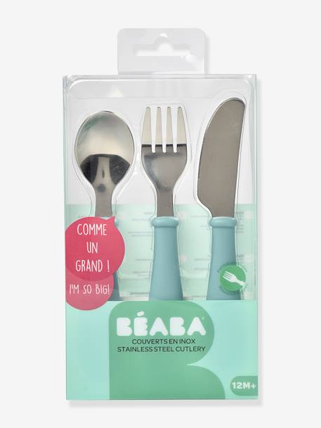 Set 3 couverts d'apprentissage inox AIRY GREEN+OLD PINK - vertbaudet enfant 